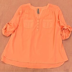 Penningtons 1X Coral Blouse with Button Detail and 3/4 length sleeves